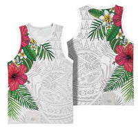 Hawaiian Tropical Plants Basketball Jersey Kakau Tattoo and Polynesian Pattern Half White Color LT03 - Polynesian Pride