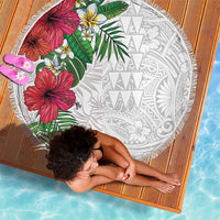 Hawaiian Tropical Plants Beach Blanket Kakau Tattoo and Polynesian Pattern Half White Color