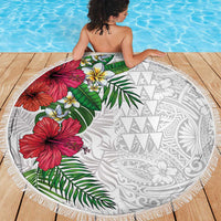 Hawaiian Tropical Plants Beach Blanket Kakau Tattoo and Polynesian Pattern Half White Color