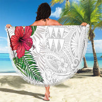 Hawaiian Tropical Plants Beach Blanket Kakau Tattoo and Polynesian Pattern Half White Color