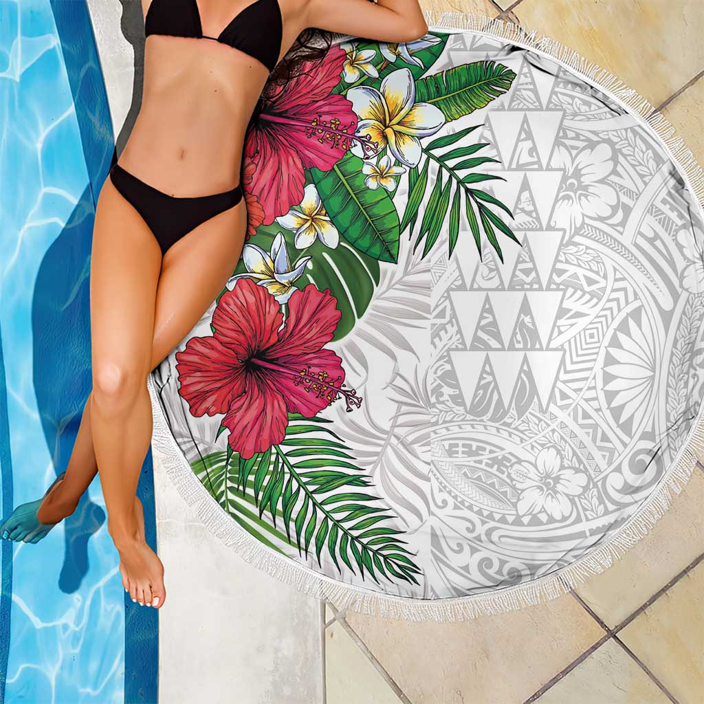 Hawaiian Tropical Plants Beach Blanket Kakau Tattoo and Polynesian Pattern Half White Color