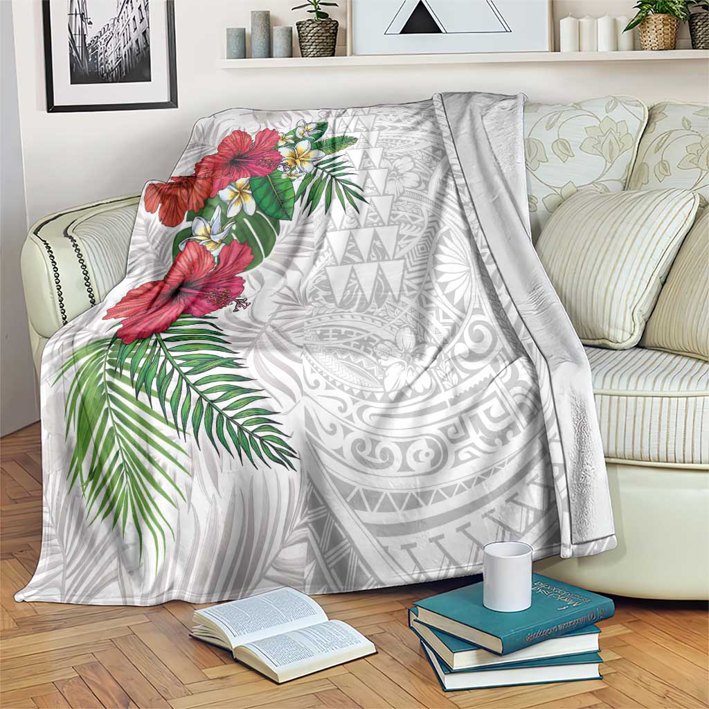 Hawaiian Tropical Plants Blanket Kakau Tattoo and Polynesian Pattern Half White Color LT03 White - Polynesian Pride