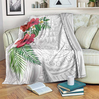 Hawaiian Tropical Plants Blanket Kakau Tattoo and Polynesian Pattern Half White Color LT03 White - Polynesian Pride