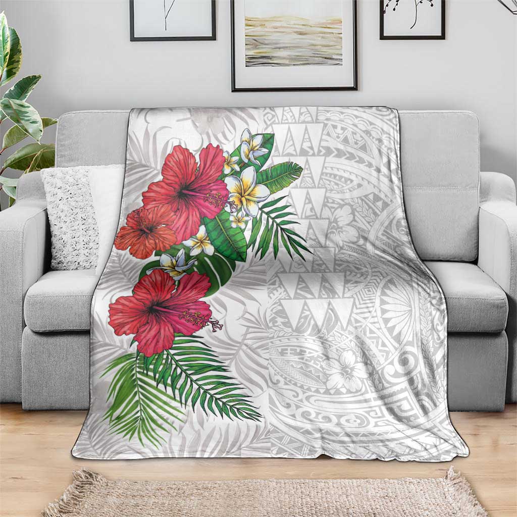 Hawaiian Tropical Plants Blanket Kakau Tattoo and Polynesian Pattern Half White Color LT03 - Polynesian Pride