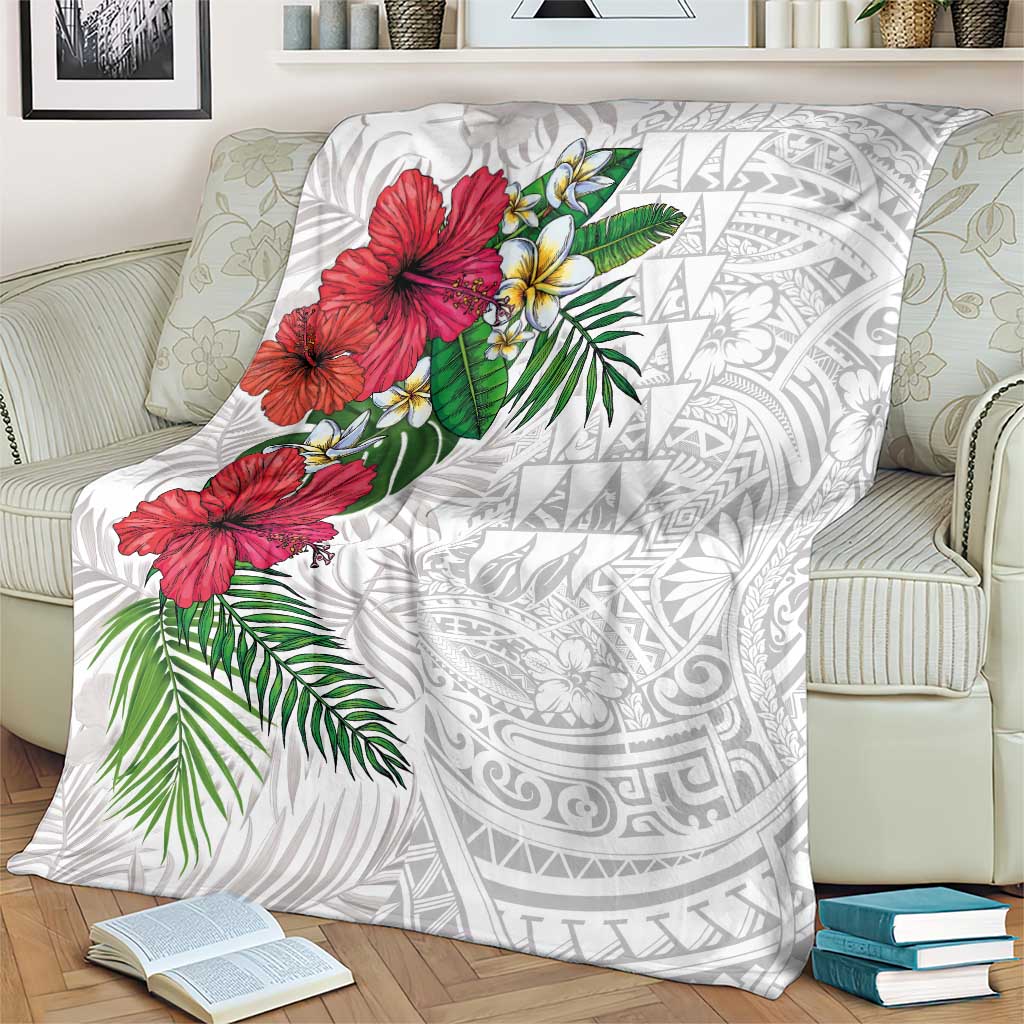 Hawaiian Tropical Plants Blanket Kakau Tattoo and Polynesian Pattern Half White Color LT03 - Polynesian Pride