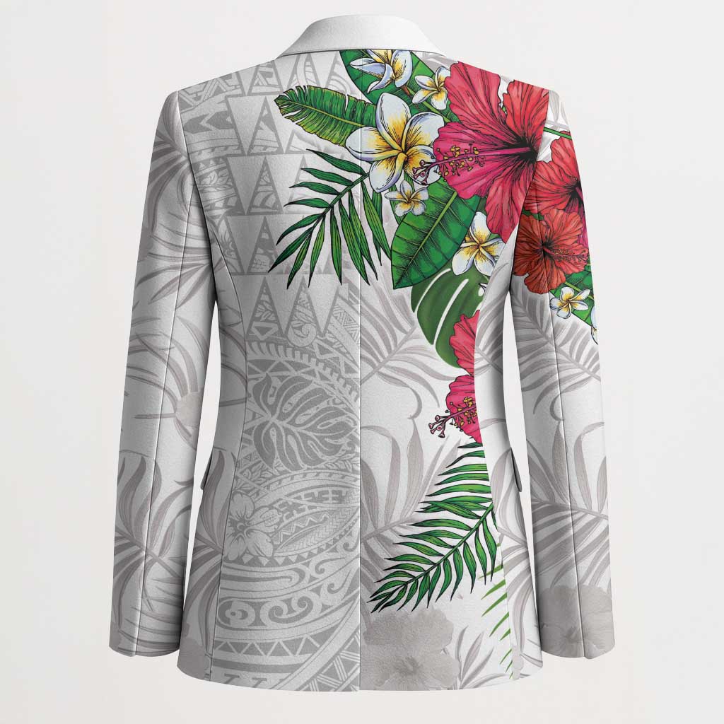 Hawaiian Tropical Plants Blazer Kakau Tattoo and Polynesian Pattern Half White Color LT03 - Polynesian Pride