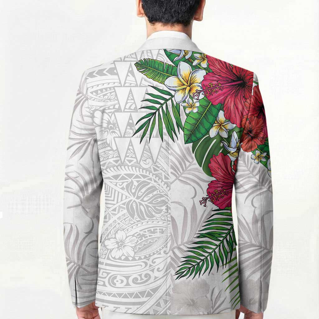 Hawaiian Tropical Plants Blazer Kakau Tattoo and Polynesian Pattern Half White Color LT03 - Polynesian Pride