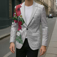 Hawaiian Tropical Plants Blazer Kakau Tattoo and Polynesian Pattern Half White Color LT03 - Polynesian Pride