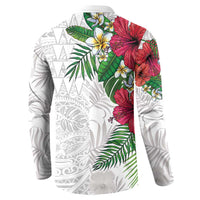Hawaiian Tropical Plants Button Sweatshirt Kakau Tattoo and Polynesian Pattern Half White Color LT03 - Polynesian Pride