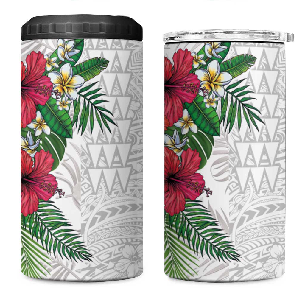 Hawaiian Tropical Plants 4 in 1 Can Cooler Tumbler Kakau Tattoo and Polynesian Pattern Half White Color LT03 One Size: 16 oz White - Polynesian Pride