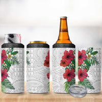 Hawaiian Tropical Plants 4 in 1 Can Cooler Tumbler Kakau Tattoo and Polynesian Pattern Half White Color LT03 - Polynesian Pride