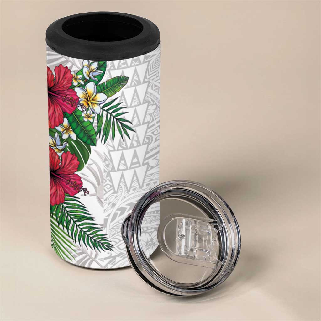 Hawaiian Tropical Plants 4 in 1 Can Cooler Tumbler Kakau Tattoo and Polynesian Pattern Half White Color LT03 - Polynesian Pride