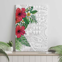 Hawaiian Tropical Plants Canvas Wall Art Kakau Tattoo and Polynesian Pattern Half White Color