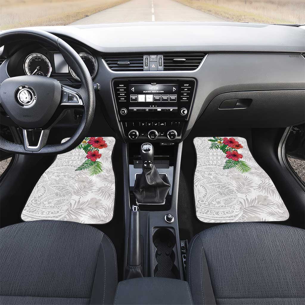 Hawaiian Tropical Plants Car Mats Kakau Tattoo and Polynesian Pattern Half White Color LT03 Set 2pcs - Front White - Polynesian Pride