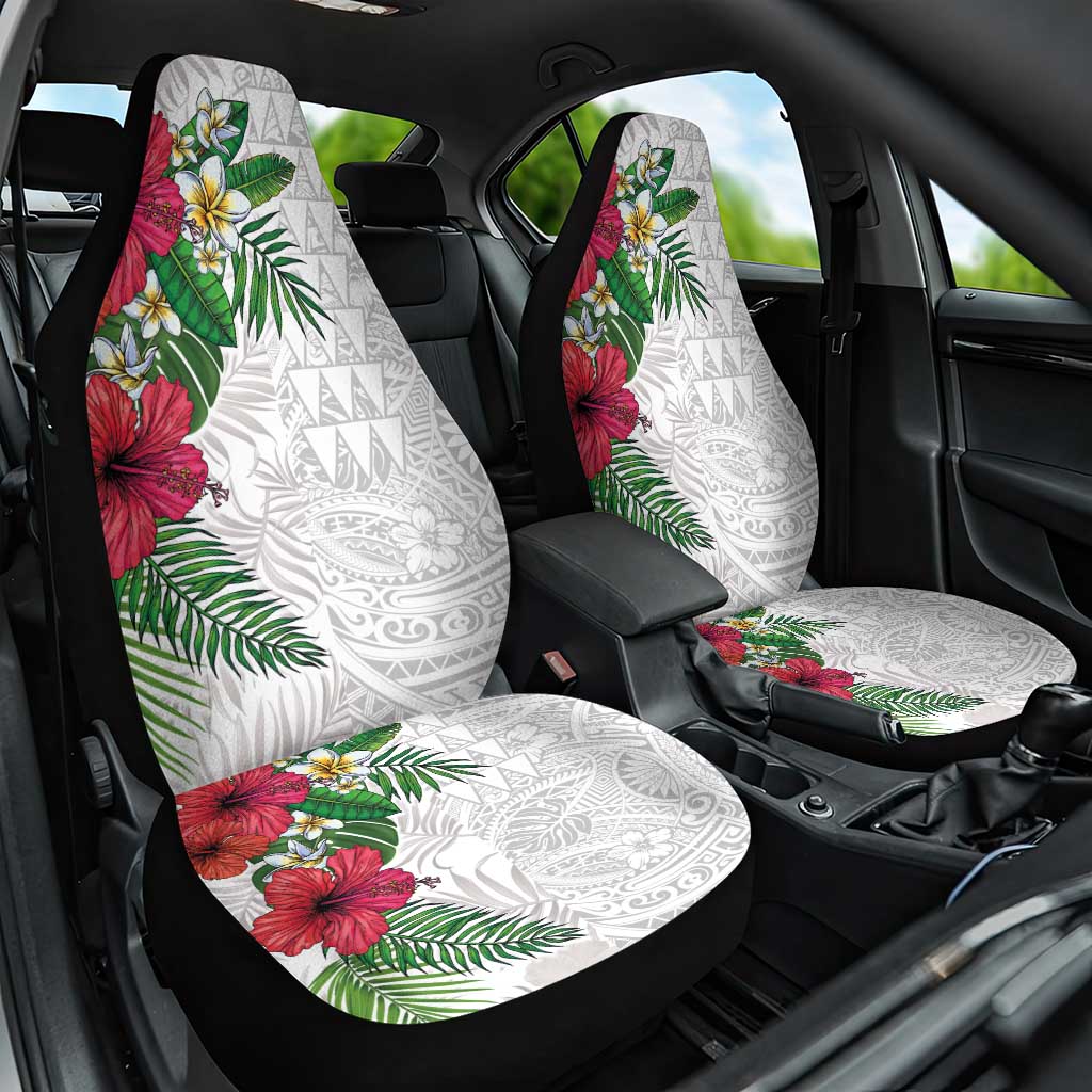 Hawaiian Tropical Plants Car Seat Cover Kakau Tattoo and Polynesian Pattern Half White Color LT03 One Size White - Polynesian Pride