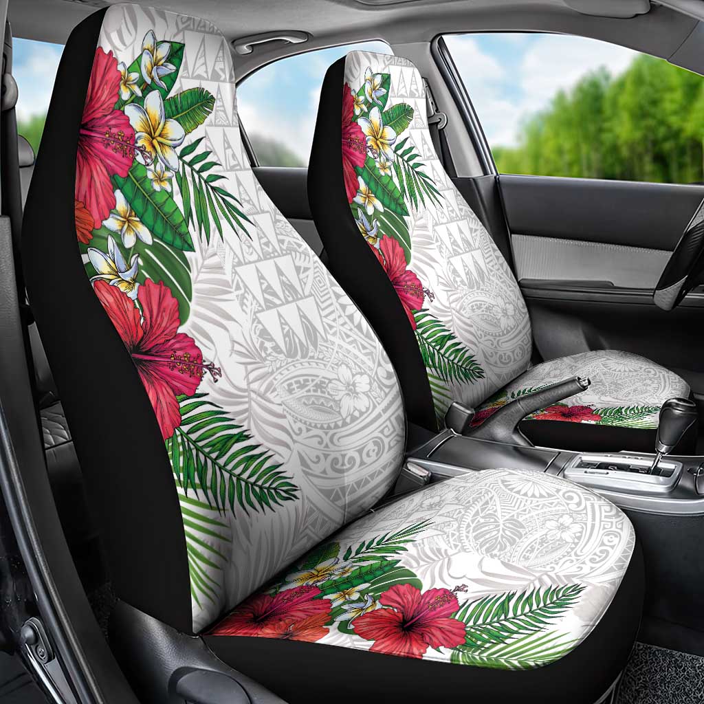 Hawaiian Tropical Plants Car Seat Cover Kakau Tattoo and Polynesian Pattern Half White Color LT03 - Polynesian Pride