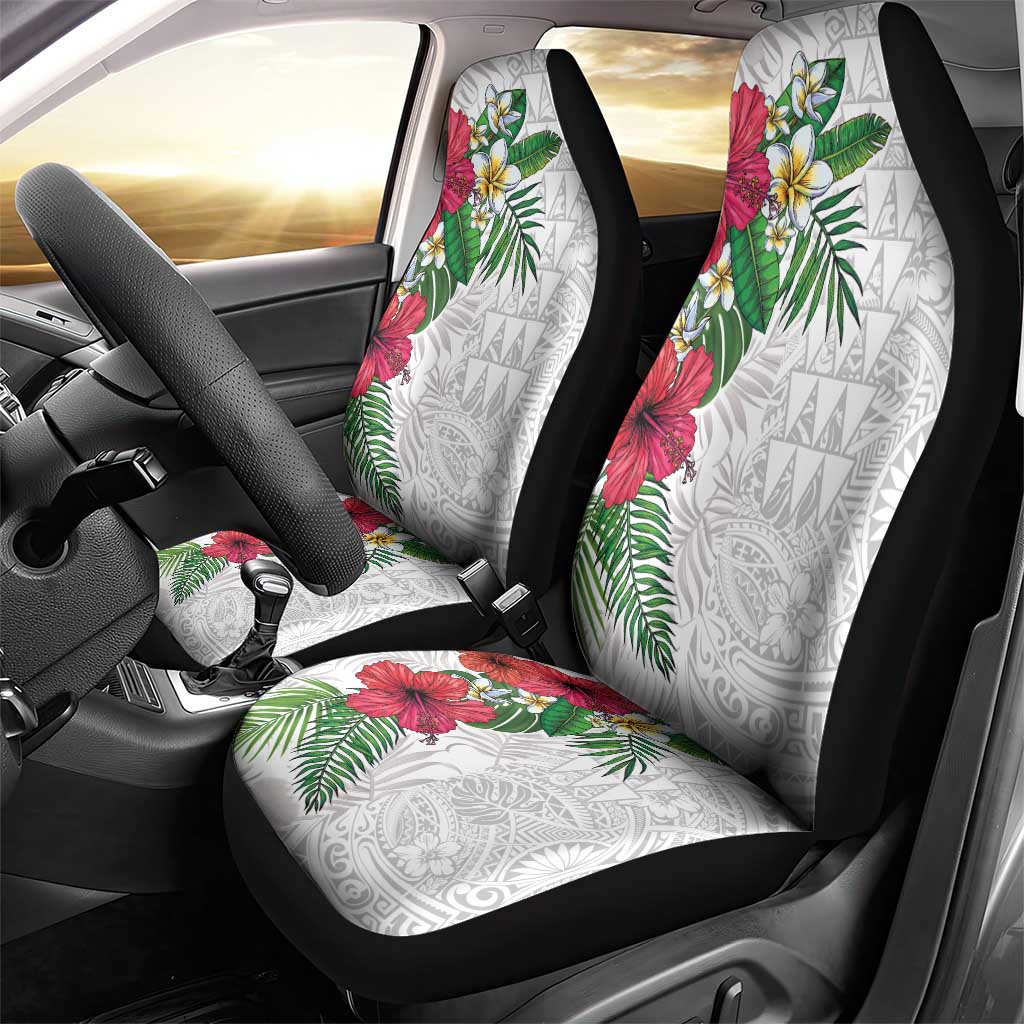Hawaiian Tropical Plants Car Seat Cover Kakau Tattoo and Polynesian Pattern Half White Color LT03 - Polynesian Pride