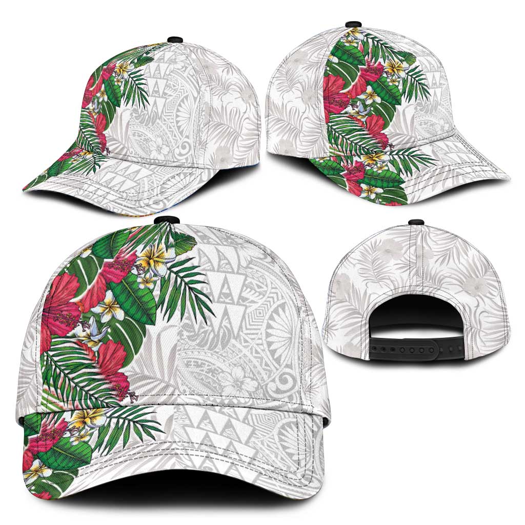 Hawaiian Tropical Plants Classic Cap Kakau Tattoo and Polynesian Pattern Half Black White LT03 - Polynesian Pride