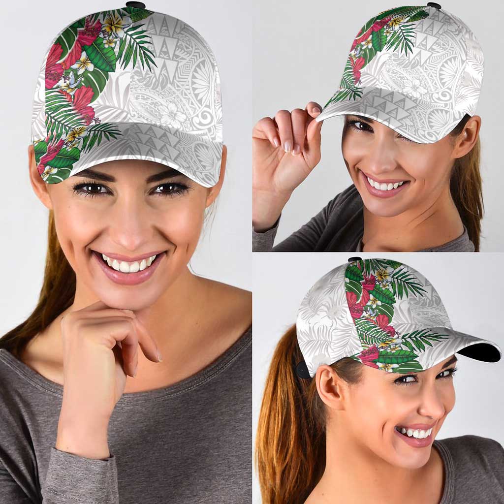 Hawaiian Tropical Plants Classic Cap Kakau Tattoo and Polynesian Pattern Half Black White LT03 - Polynesian Pride