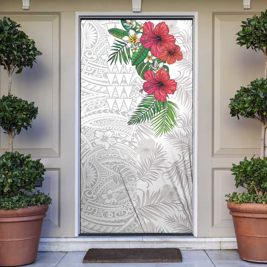 Hawaiian Tropical Plants Door Cover Kakau Tattoo and Polynesian Pattern Half White Color LT03 White - Polynesian Pride