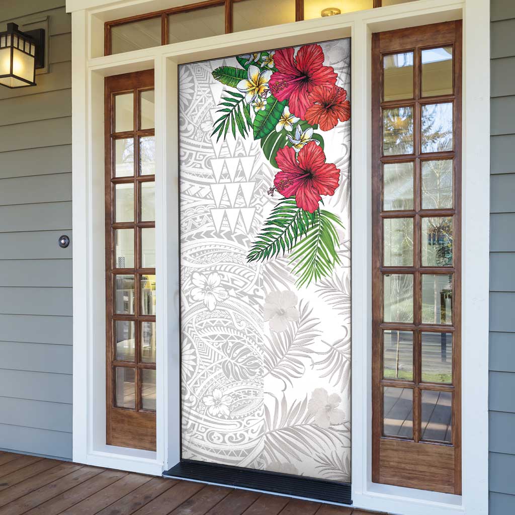 Hawaiian Tropical Plants Door Cover Kakau Tattoo and Polynesian Pattern Half White Color LT03 - Polynesian Pride
