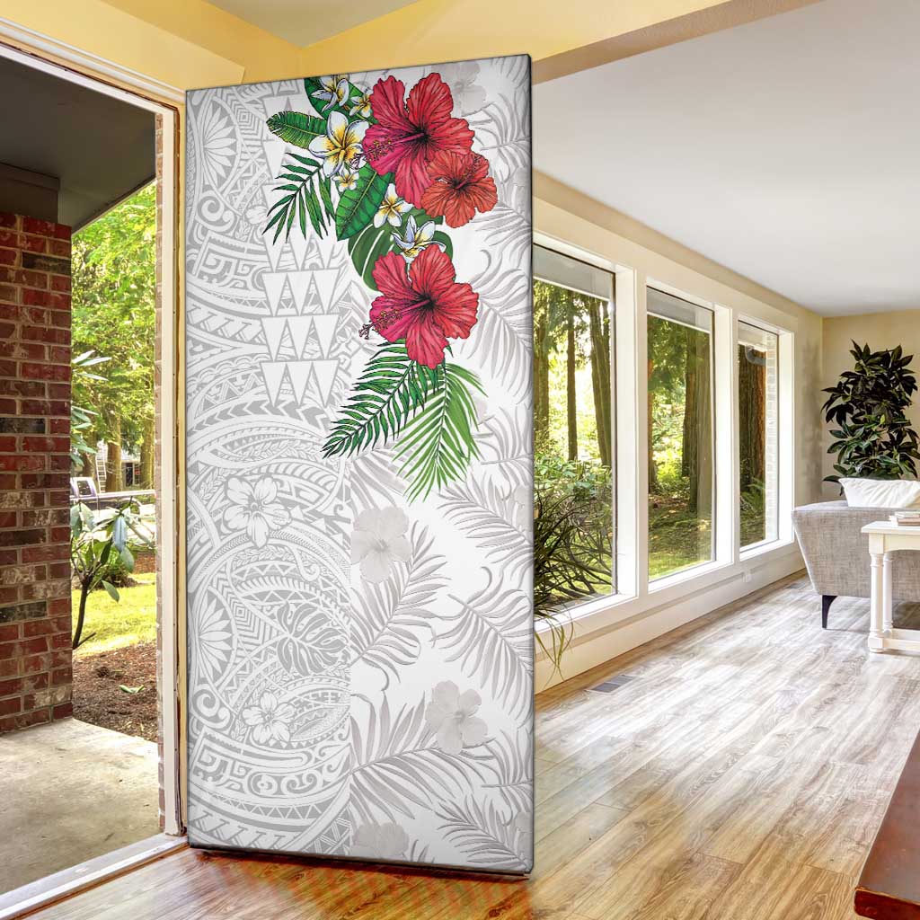 Hawaiian Tropical Plants Door Cover Kakau Tattoo and Polynesian Pattern Half White Color LT03 - Polynesian Pride