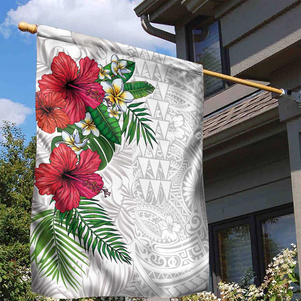 Hawaiian Tropical Plants Garden Flag Kakau Tattoo and Polynesian Pattern Half White Color LT03 - Polynesian Pride