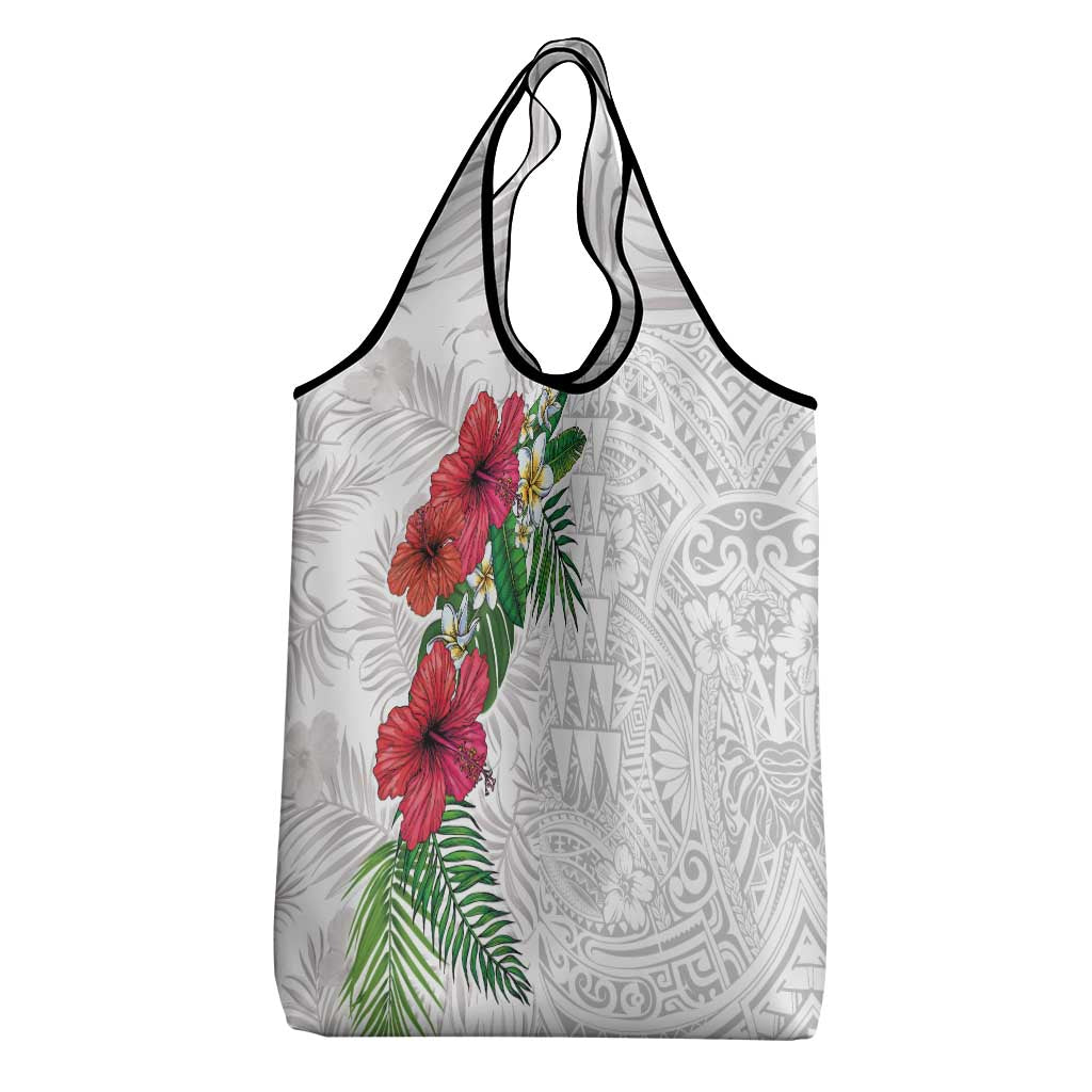 Hawaiian Tropical Plants Grocery Bag Kakau Tattoo and Polynesian Pattern Half White Color LT03 - Polynesian Pride