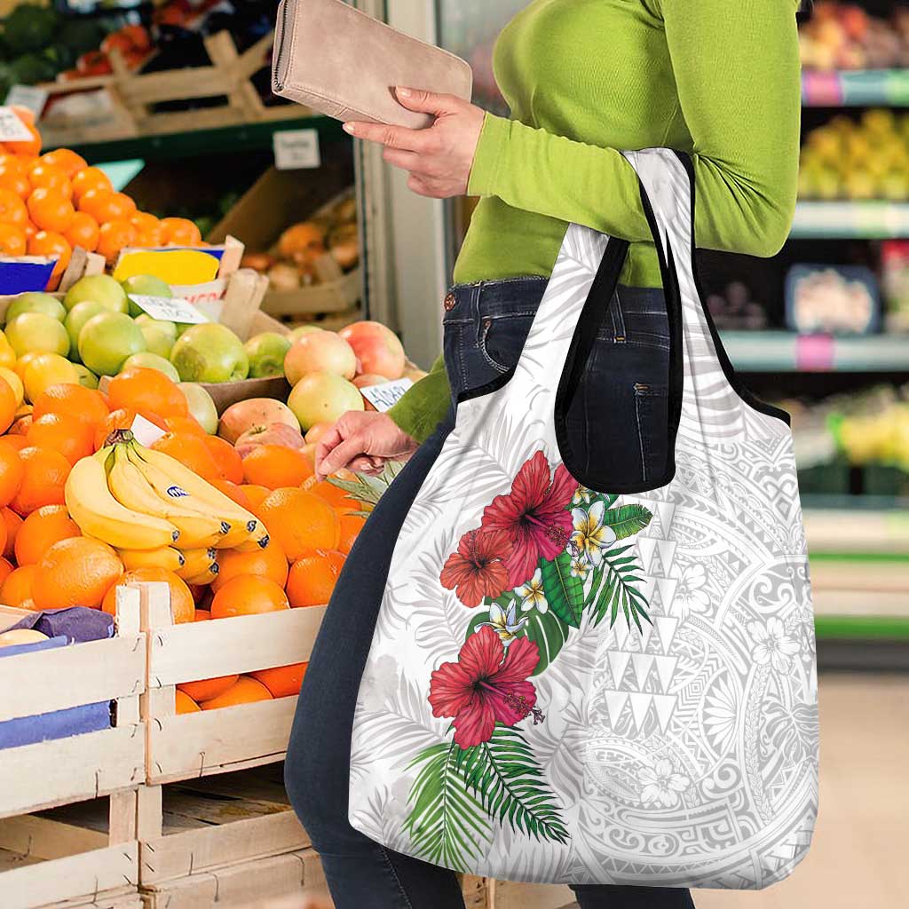 Hawaiian Tropical Plants Grocery Bag Kakau Tattoo and Polynesian Pattern Half White Color LT03 - Polynesian Pride