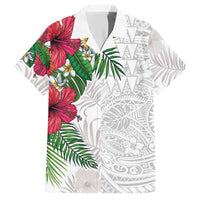 Hawaiian Tropical Plants Hawaiian Shirt Kakau Tattoo and Polynesian Pattern Half White Color LT03 White - Polynesian Pride