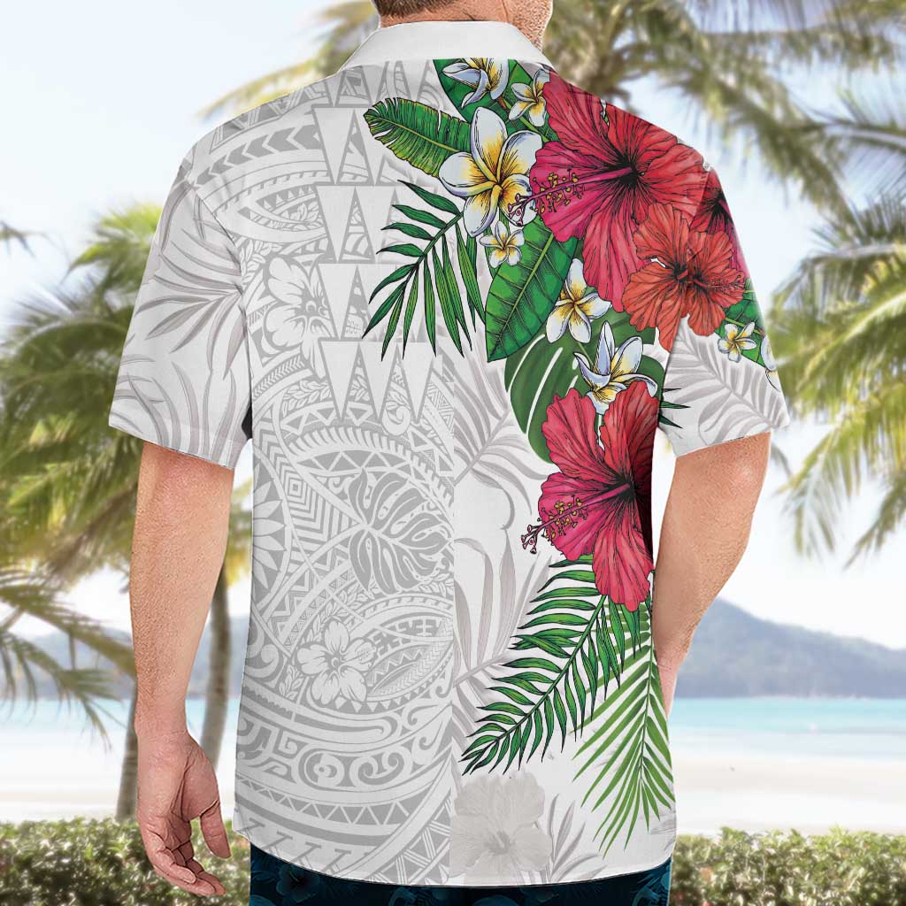 Hawaiian Tropical Plants Hawaiian Shirt Kakau Tattoo and Polynesian Pattern Half White Color LT03 - Polynesian Pride