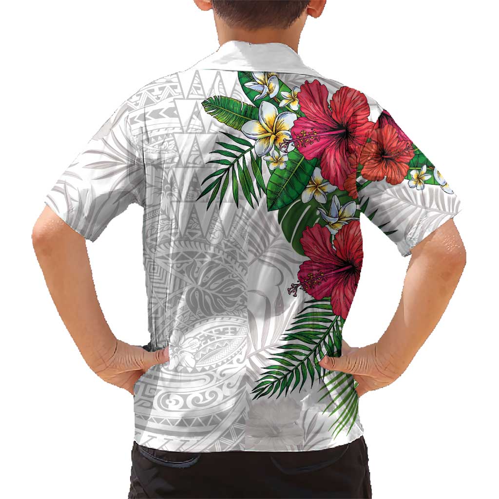Hawaiian Tropical Plants Hawaiian Shirt Kakau Tattoo and Polynesian Pattern Half White Color LT03 - Polynesian Pride