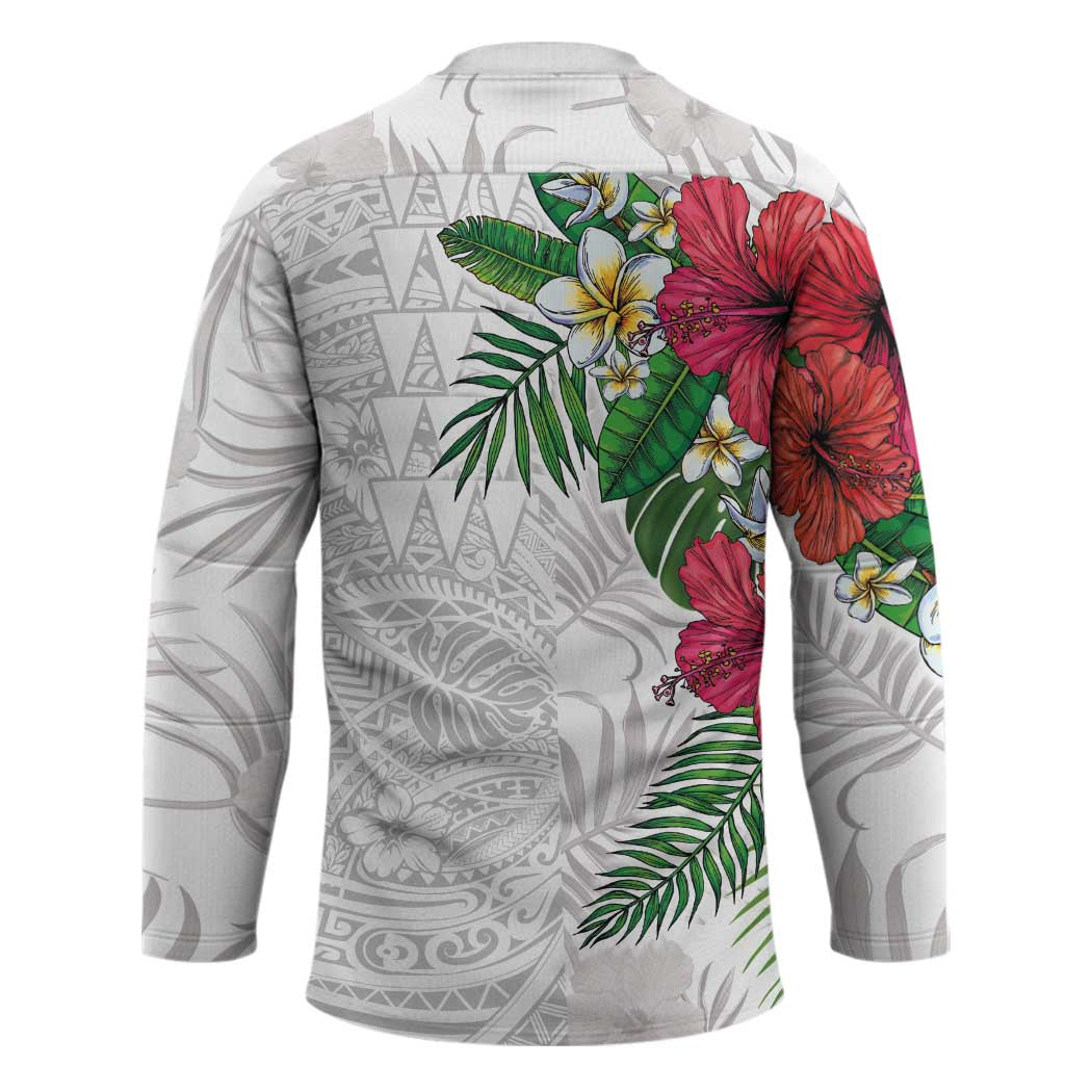 Hawaiian Tropical Plants Hockey Jersey Kakau Tattoo and Polynesian Pattern Half White Color LT03 - Polynesian Pride