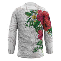 Hawaiian Tropical Plants Hockey Jersey Kakau Tattoo and Polynesian Pattern Half White Color LT03 - Polynesian Pride