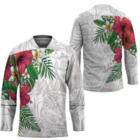 Hawaiian Tropical Plants Hockey Jersey Kakau Tattoo and Polynesian Pattern Half White Color LT03 - Polynesian Pride
