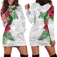 Hawaiian Tropical Plants Hoodie Dress Kakau Tattoo and Polynesian Pattern Half White Color LT03 - Polynesian Pride