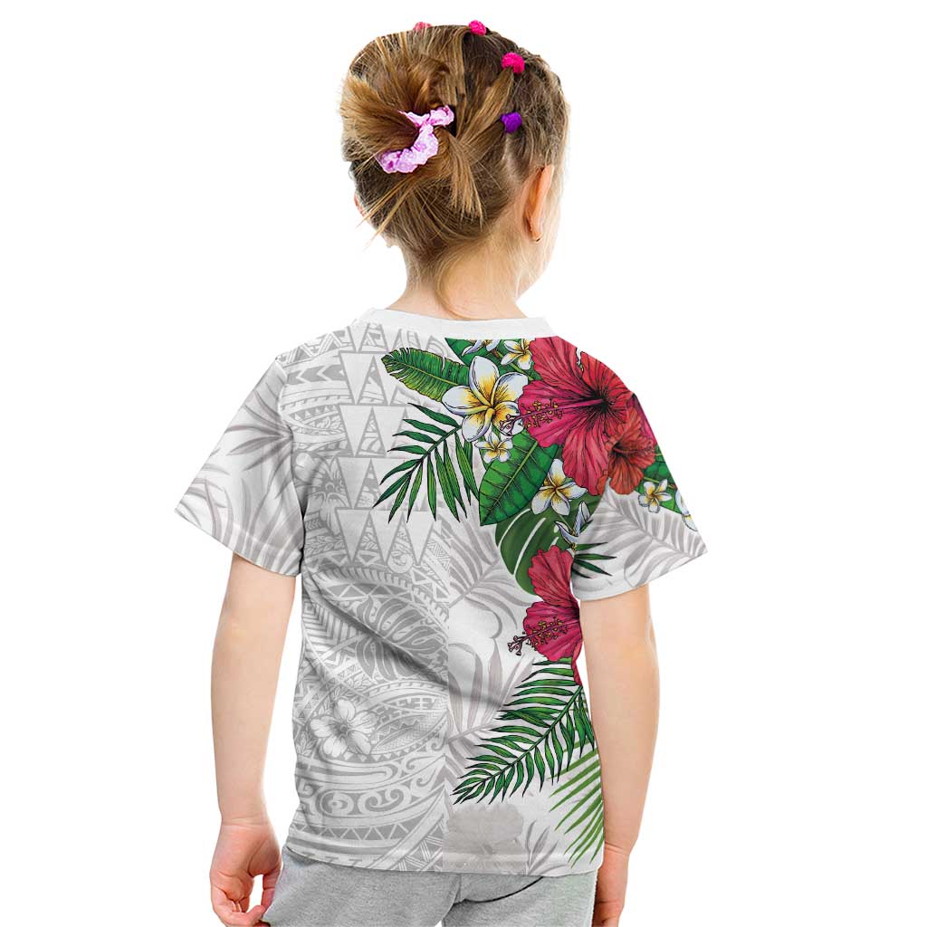 Hawaiian Tropical Plants Kid T Shirt Kakau Tattoo and Polynesian Pattern Half White Color LT03 - Polynesian Pride