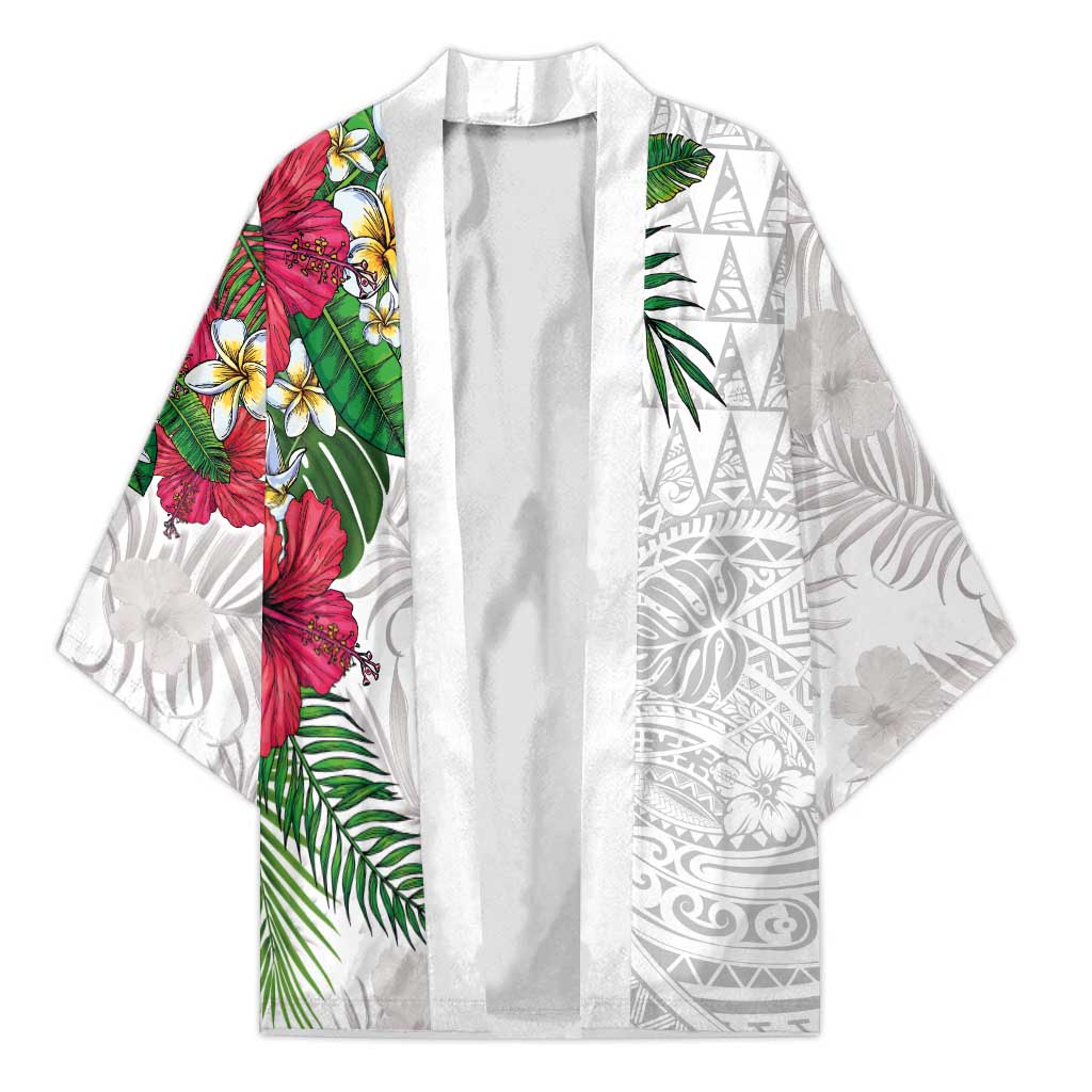 Hawaiian Tropical Plants Kimono Kakau Tattoo and Polynesian Pattern Half White Color LT03 Unisex White - Polynesian Pride