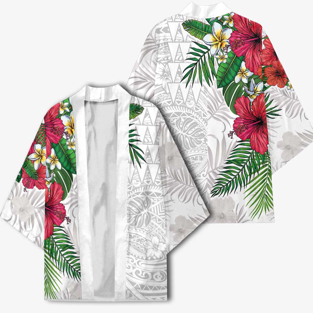 Hawaiian Tropical Plants Kimono Kakau Tattoo and Polynesian Pattern Half White Color LT03 - Polynesian Pride
