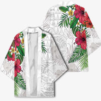 Hawaiian Tropical Plants Kimono Kakau Tattoo and Polynesian Pattern Half White Color LT03 - Polynesian Pride