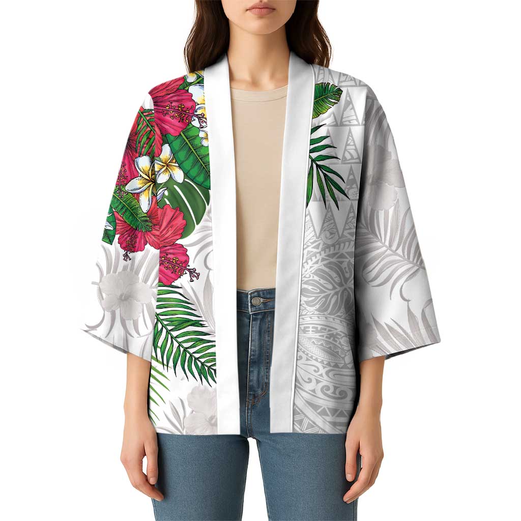 Hawaiian Tropical Plants Kimono Kakau Tattoo and Polynesian Pattern Half White Color LT03 - Polynesian Pride