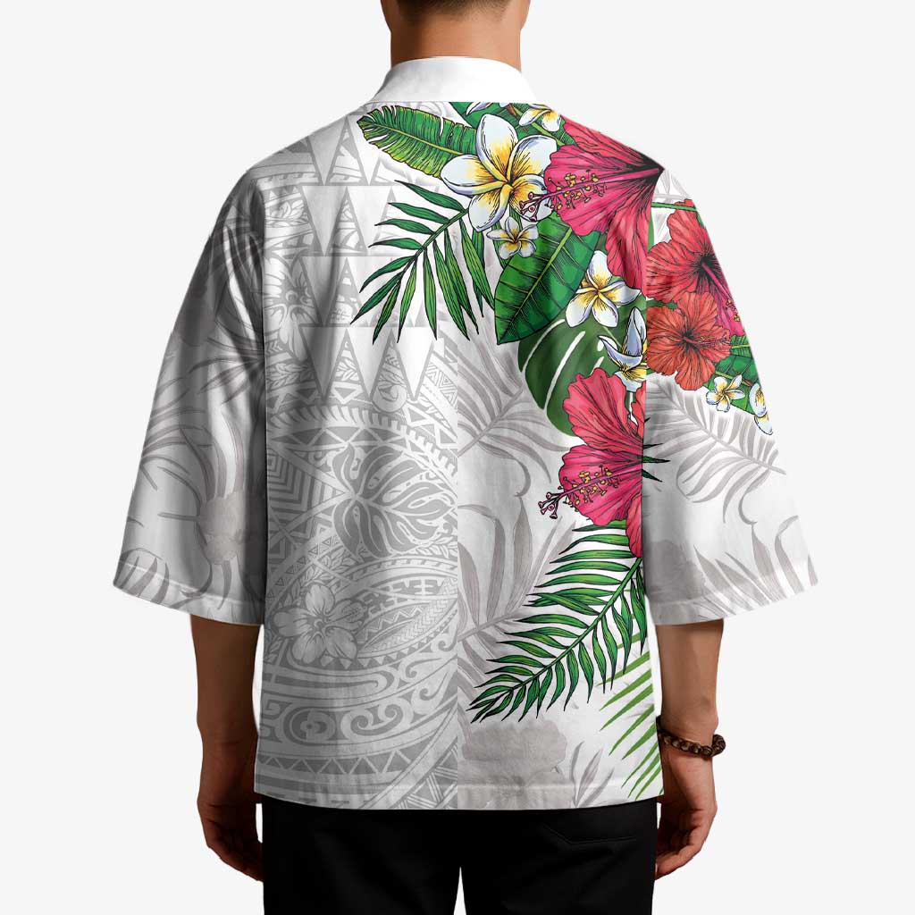 Hawaiian Tropical Plants Kimono Kakau Tattoo and Polynesian Pattern Half White Color LT03 - Polynesian Pride