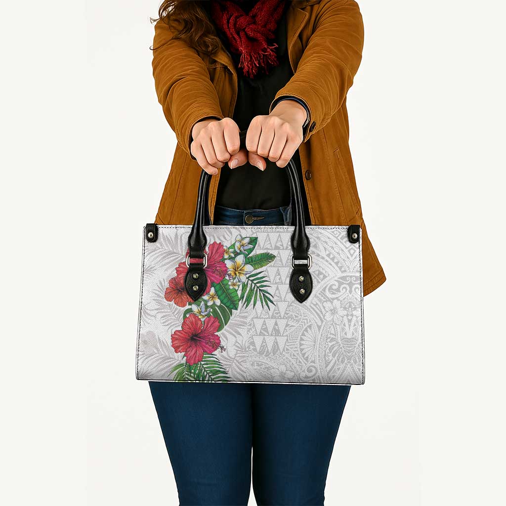 Hawaiian Tropical Plants Leather Bag Kakau Tattoo and Polynesian Pattern Half White Color LT03 - Polynesian Pride