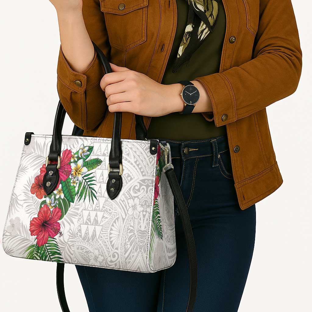 Hawaiian Tropical Plants Leather Bag Kakau Tattoo and Polynesian Pattern Half White Color LT03 - Polynesian Pride