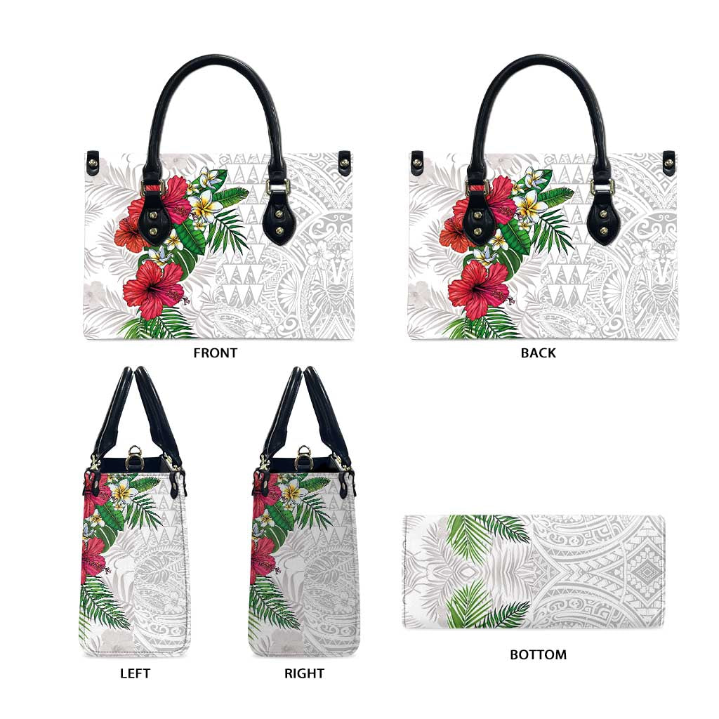 Hawaiian Tropical Plants Leather Bag Kakau Tattoo and Polynesian Pattern Half White Color LT03 - Polynesian Pride