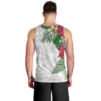 Hawaiian Tropical Plants Men Tank Top Kakau Tattoo and Polynesian Pattern Half White Color LT03 - Polynesian Pride