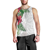 Hawaiian Tropical Plants Men Tank Top Kakau Tattoo and Polynesian Pattern Half White Color LT03 - Polynesian Pride