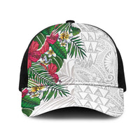 Hawaiian Tropical Plants Mesh Trucker Cap Kakau Tattoo and Polynesian Pattern Half Black White LT03 One Size Black White - Polynesian Pride