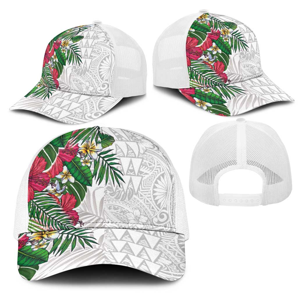 Hawaiian Tropical Plants Mesh Trucker Cap Kakau Tattoo and Polynesian Pattern Half Black White LT03 - Polynesian Pride
