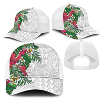 Hawaiian Tropical Plants Mesh Trucker Cap Kakau Tattoo and Polynesian Pattern Half Black White LT03 - Polynesian Pride
